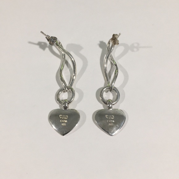 Sterling Silver Dangling Heart ❤️ Earrings - Picture 2 of 4